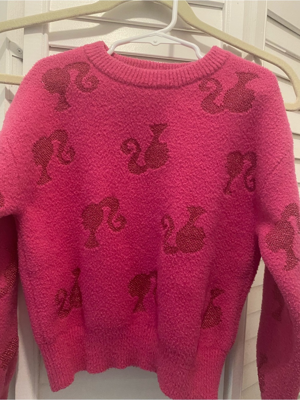 Mattel Barbie Girls “Sparkle Logo Sweater” Size 6-6x Raspberry LongSleeves EUC